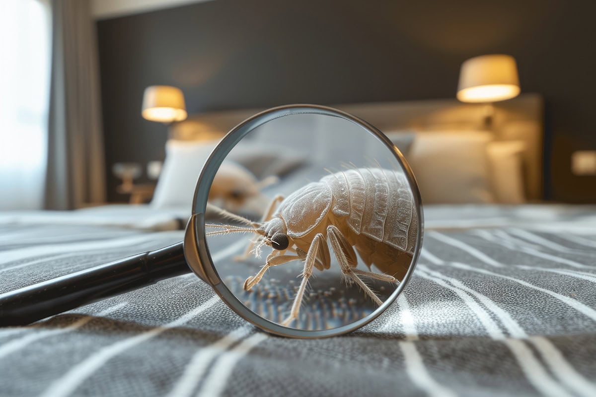 una lupa sobre un colchón que hace ver un ácaro más grande